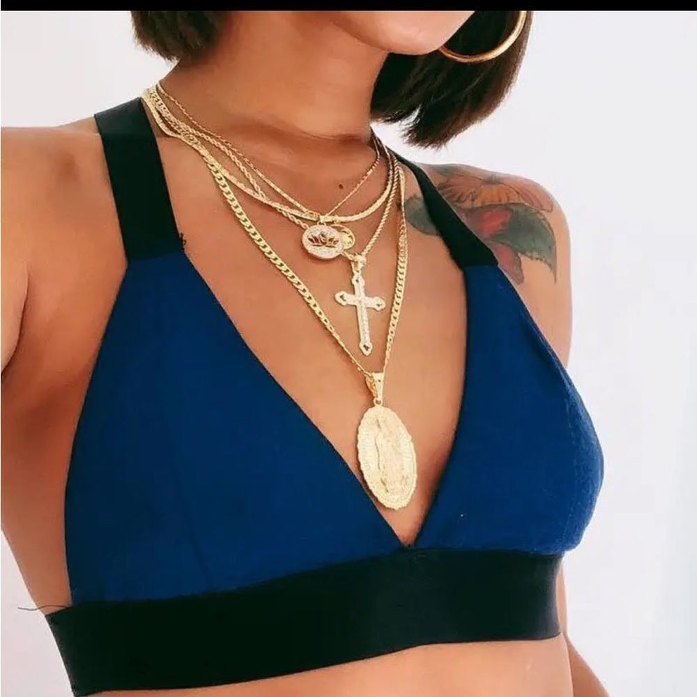 Gold Multi Layered Plated Pendant Necklace New!